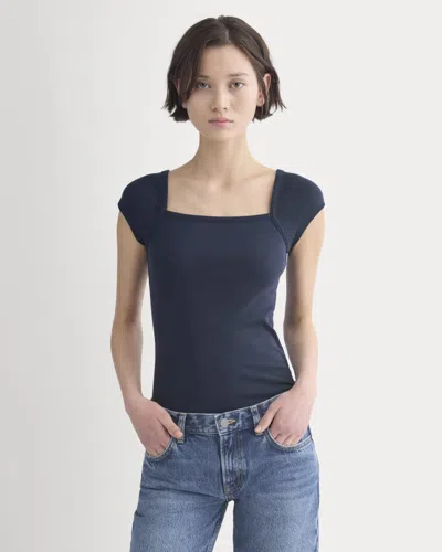 Everlane Retrosoft Cotton Square-neck Tshirt In Navy In Blue