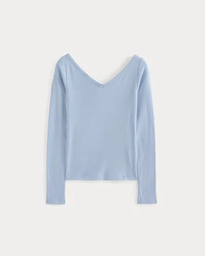 Everlane Retrosoft Cotton Wide V-neck Top In Cashmere Blue