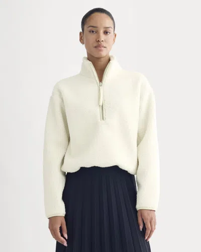Everlane Reversible Teddy Half-zip Pullover In Bone/birch In White