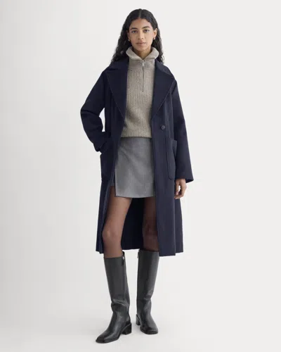Everlane Rewool Belted Blanket Coat In Deep Navy In Blue