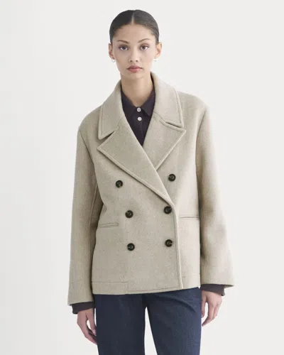 Everlane Rewool Short Peacoat In Heather Wheat In Brown