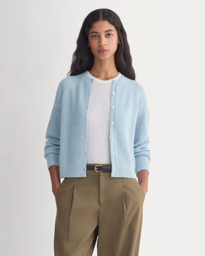 Everlane Ribbed Cropped Cardigan In Blue