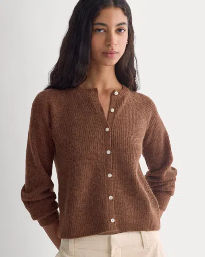 Everlane Ribbed Cropped Cardigan In Brown