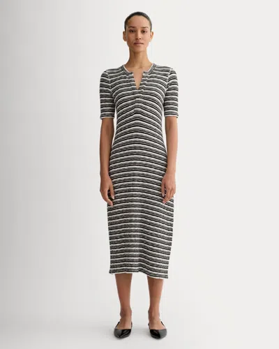 Everlane Rib-knit Henley Dress In Bone/black