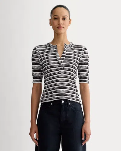 Everlane Rib-knit Short-sleeve Henley Sweater In Bone/black In Multi