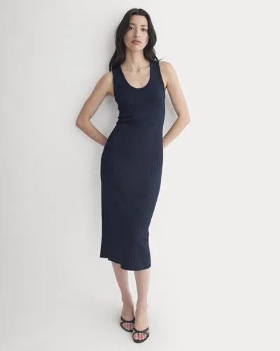 Everlane Scoop-neck Midi Dress In Pointelle Knit In Deep Navy In Blue