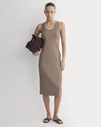 Everlane Scoop-neck Midi Dress In Pointelle Knit In Heathered Chocolate Chip In Brown