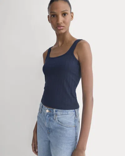 Everlane Scoop-neck Tank Top In Pointelle In Deep Navy In Blue