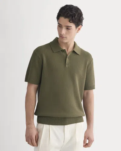 Everlane Seed Stitch Polo Sweater In Beech In Green