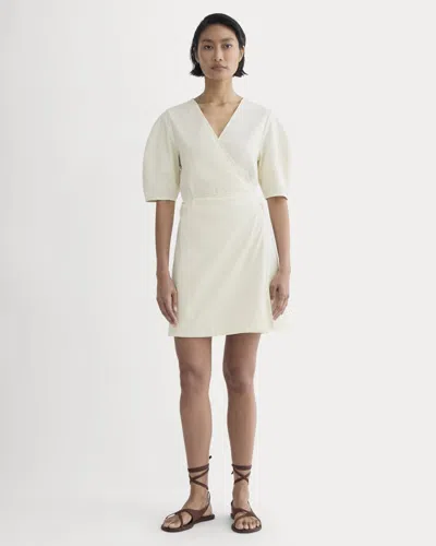 Everlane Seersucker Mini Wrap Dress In Bone In White
