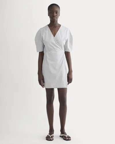 Everlane Seersucker Mini Wrap Dress In Dutch Blue/natural In White