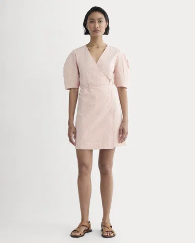 Everlane Seersucker Mini Wrap Dress In Soft Orange In Pink