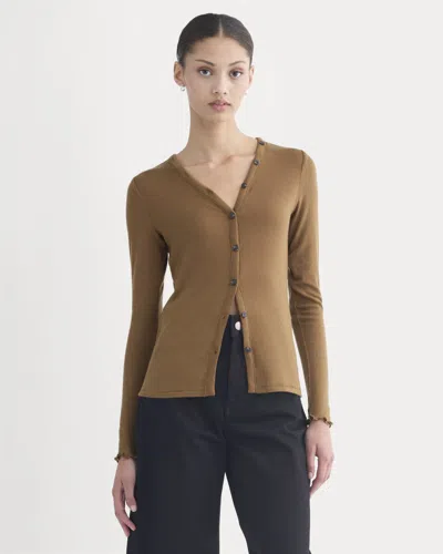Everlane Sheer V-neck Cardigan In Brown