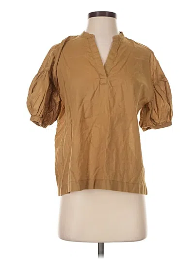 Pre-owned Everlane Short Sleeve Blouse In Tan