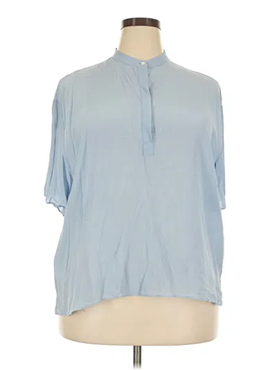 Pre-owned Everlane Short Sleeve Silk Top Blue Mock Neckline Tops