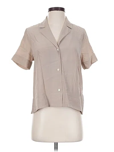 Pre-owned Everlane Short Sleeve Silk Top Tan Metallic Pattern Square Neckline Tops