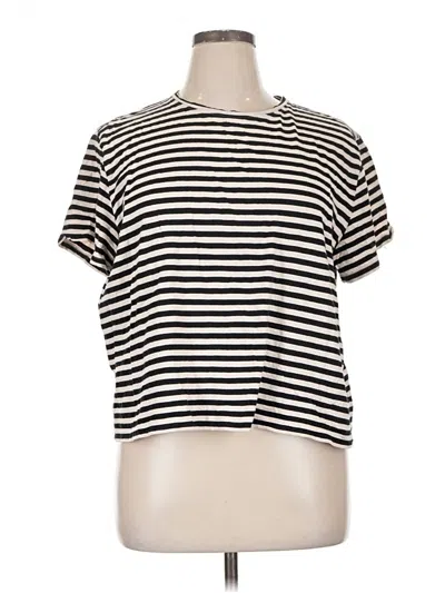 Pre-owned Everlane Short Sleeve Top Black Stripes Pattern Crew Neck Tops