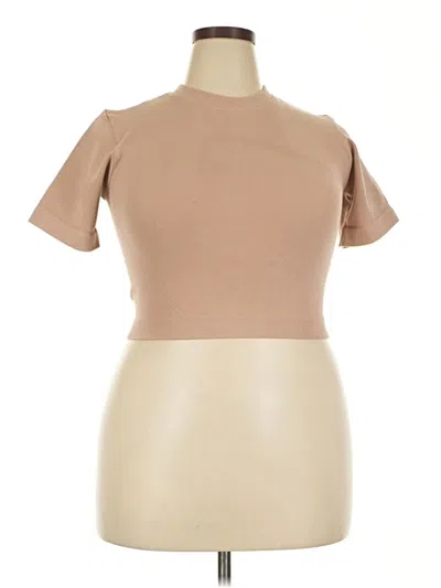Everlane Short Sleeve Top Tan Mock Neckline Tops In Brown