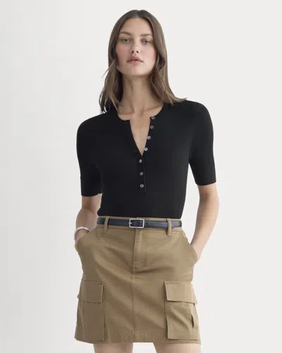 Everlane Short-sleeve Henley Sweater In Black
