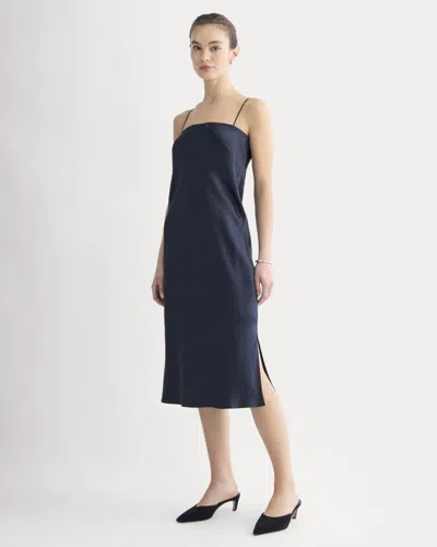 Everlane Slip Dress In Silk Charmeuse In Navy In Blue
