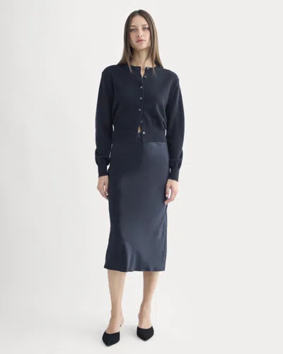Everlane Slip Skirt In Silk Charmeuse In Navy In Blue