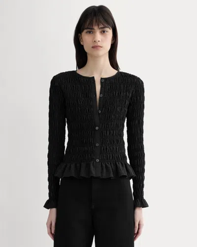 Everlane Smocked Cardigan In Black