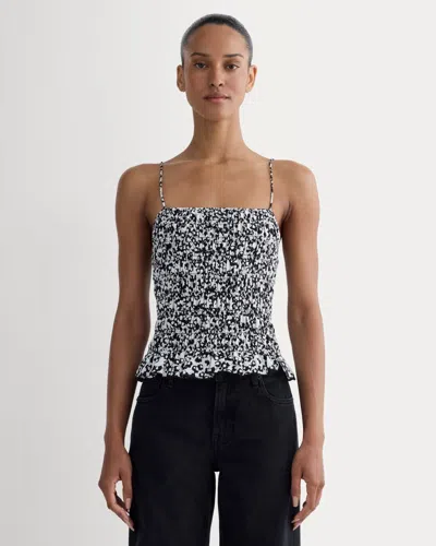 Everlane Smocked Tank Top In Bone/black Floral In Blue