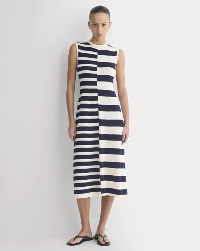 Everlane Striped Sweater Midi Dress In Bone/true Navy Duo Stripe In White