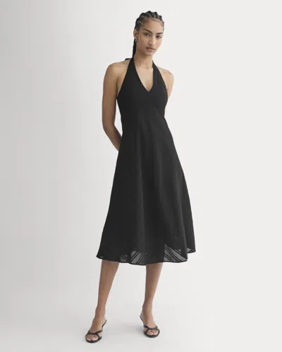 Everlane Textured Halter Midi Dress In Black In Blue
