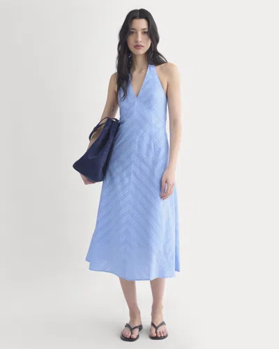 Everlane Textured Halter Midi Dress In Open Air Blue