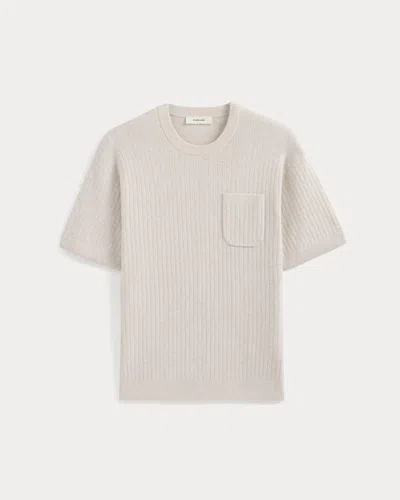 Everlane Textured Knit Tshirt In Heathered Oat In Blue