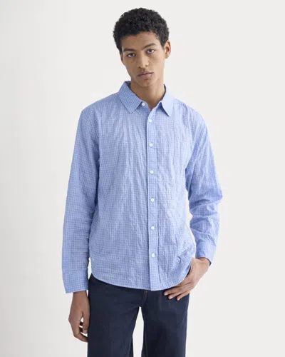 Everlane Textured Voile Button-up Shirt In Open Air Plaid In Blue