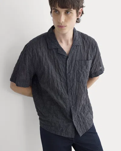 Everlane Textured Voile Resort Shirt In Black Plaid