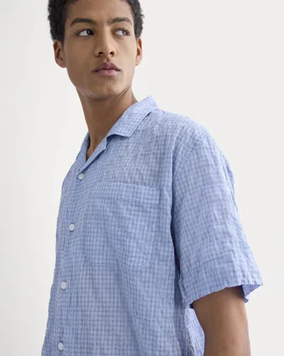 Everlane Textured Voile Resort Shirt In Open Air Plaid In Blue