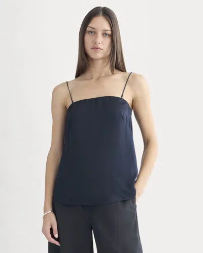Everlane Thin Strap Cami Top In Silk Charmeuse In Navy In Blue