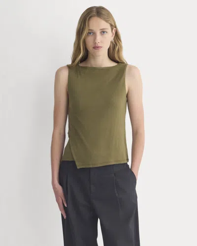 Everlane Tissue Boatneck Tank Top With Side Tie In Beech In Green