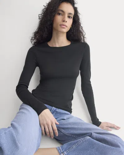 Everlane Tissue Long-sleeve Crew Neck Tshirt In Black