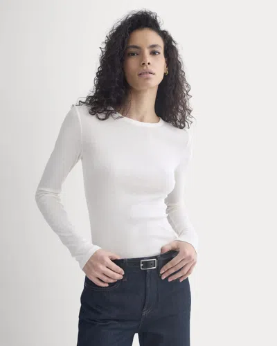 Everlane Tissue Long-sleeve Crew Neck Tshirt In Bone In White