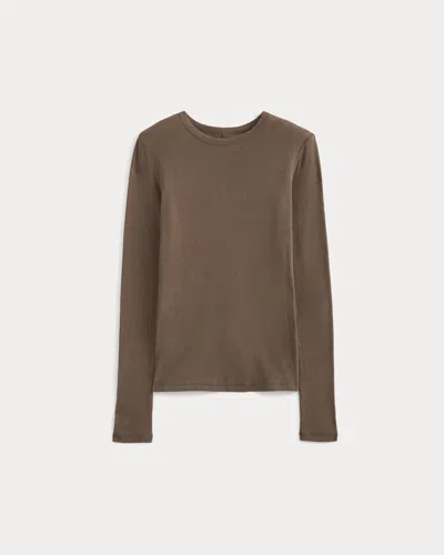 Everlane Tissue Long-sleeve Crew Neck Tshirt In Chocolate Chip Brown