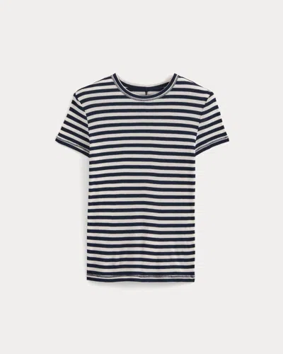 Everlane Tissue Short-sleeve Crew Neck Tshirt In Bone/navy In Blue