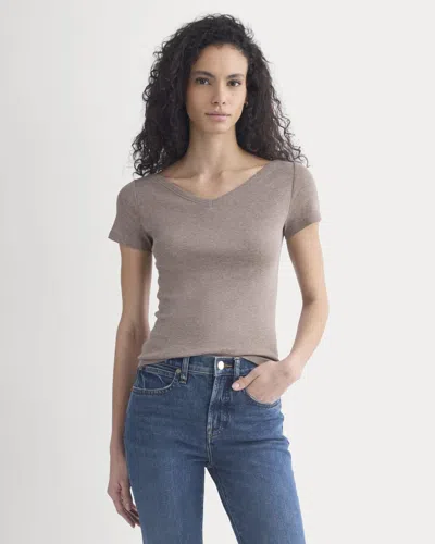 Everlane Tissue Short-sleeve V-neck Top In Heathered Chocolate Chip In Brown