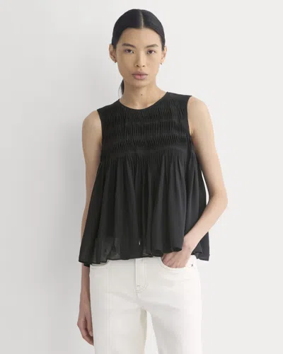 Everlane Twisted Pleat Tank Top In Silk Georgette In Black