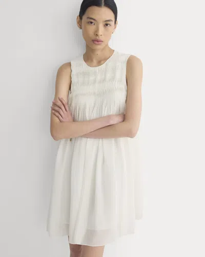 Everlane Twisted Pleated Mini Dress In Silk Georgette In Bone In White