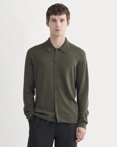 Everlane Ultrasoft Button-down Sweater In Heather Beech In Green