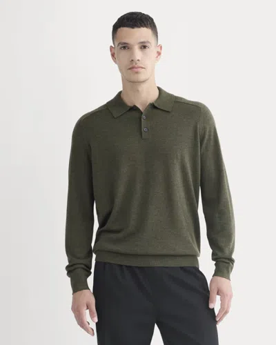 Everlane Ultrasoft Polo Sweater In Heather Beech In Green