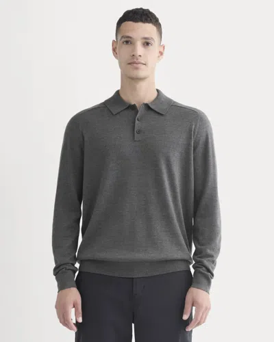 Everlane Ultrasoft Polo Sweater In Heather Mid Charcoal In Gray
