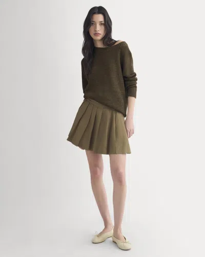 Everlane Utility Pleated Mini Skirt In Olive In Green