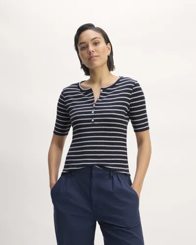 Everlane Vintage Rib Henley Sweater In Navy/bone In Blue