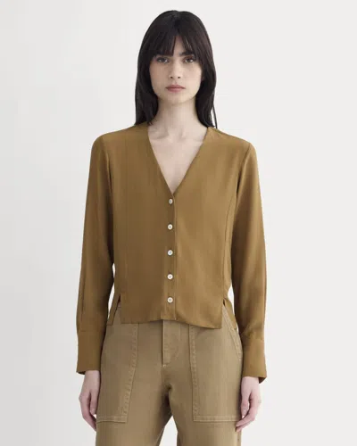 Everlane V-neck Blouse In Brown