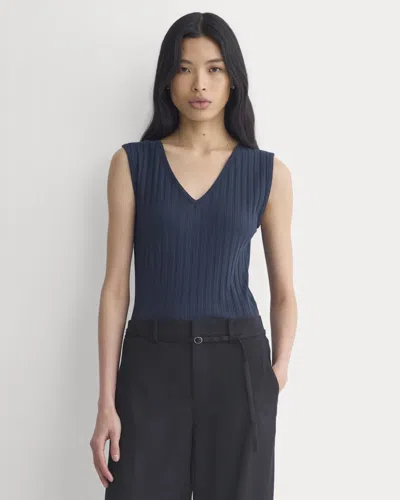 Everlane V-neck Tank Top In Pointelle In Deep Navy In Blue